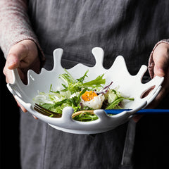 Pure White Porcelain Sculptural Serving Bowl – Irregular Wave Shape-NIMSY