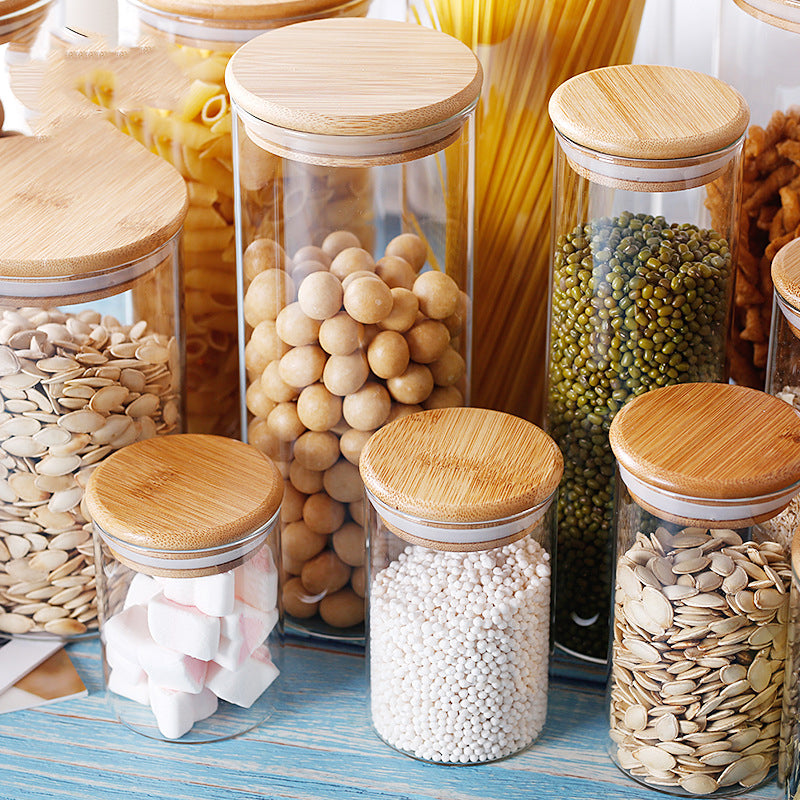 Borosilicate Glass Storage Jar with Bamboo Lid – Clear Kitchen Jar-NIMSY