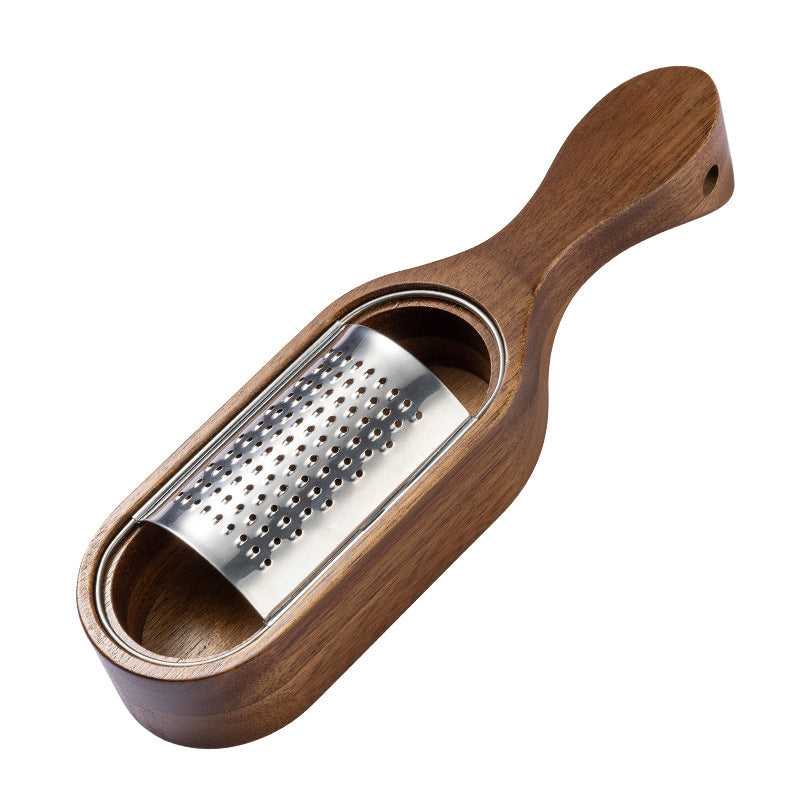 Wooden Cheese Grater with Handle – Stainless Steel Grating Insert – Brown-NIMSY
