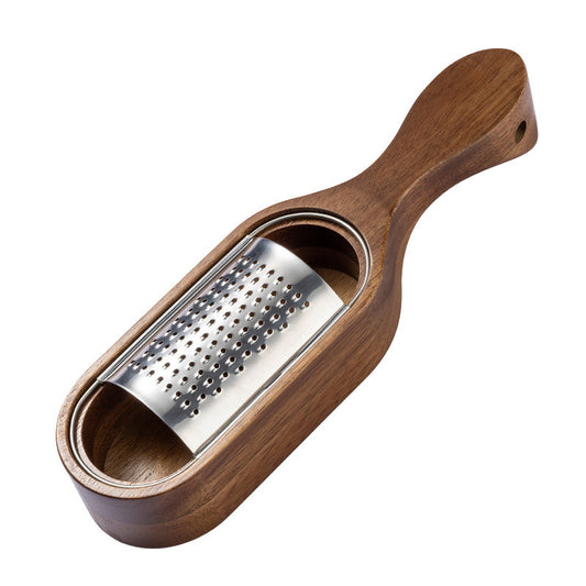 Wooden Cheese Grater with Handle – Stainless Steel Grating Insert – Brown-NIMSY