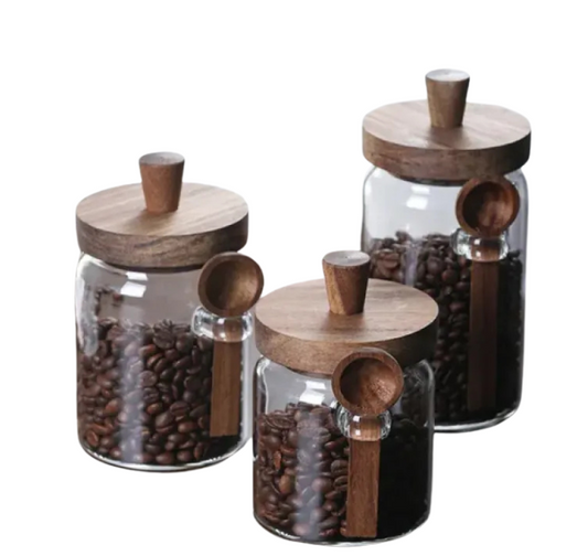 Glass Coffee Storage Jars with Spoons - Set of 3
