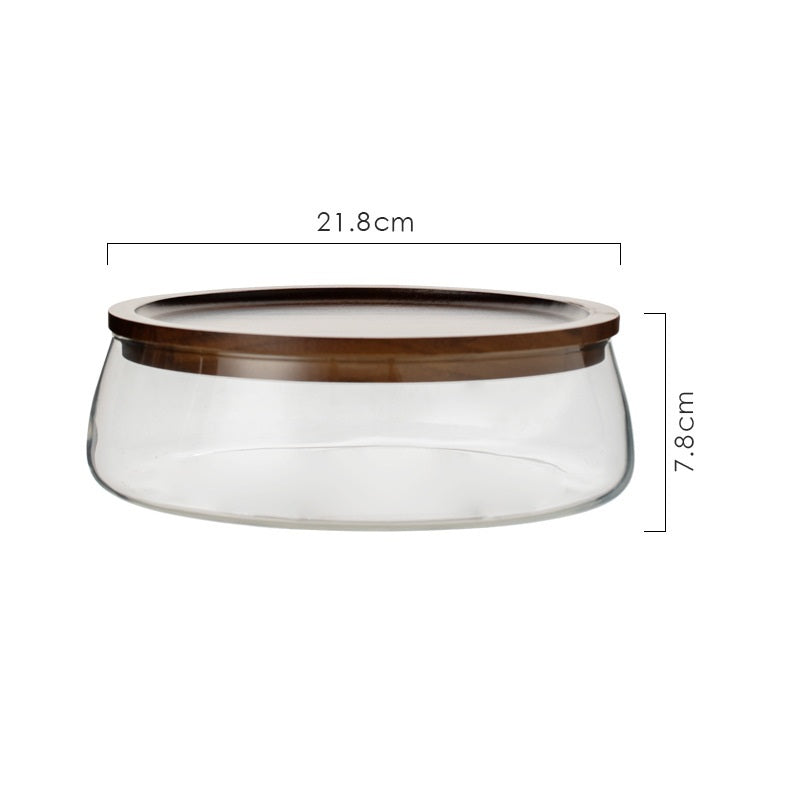 Acacia Wood Glass Snack Storage Box – High Borosilicate Glass – Transparent – 21.8cm-NIMSY