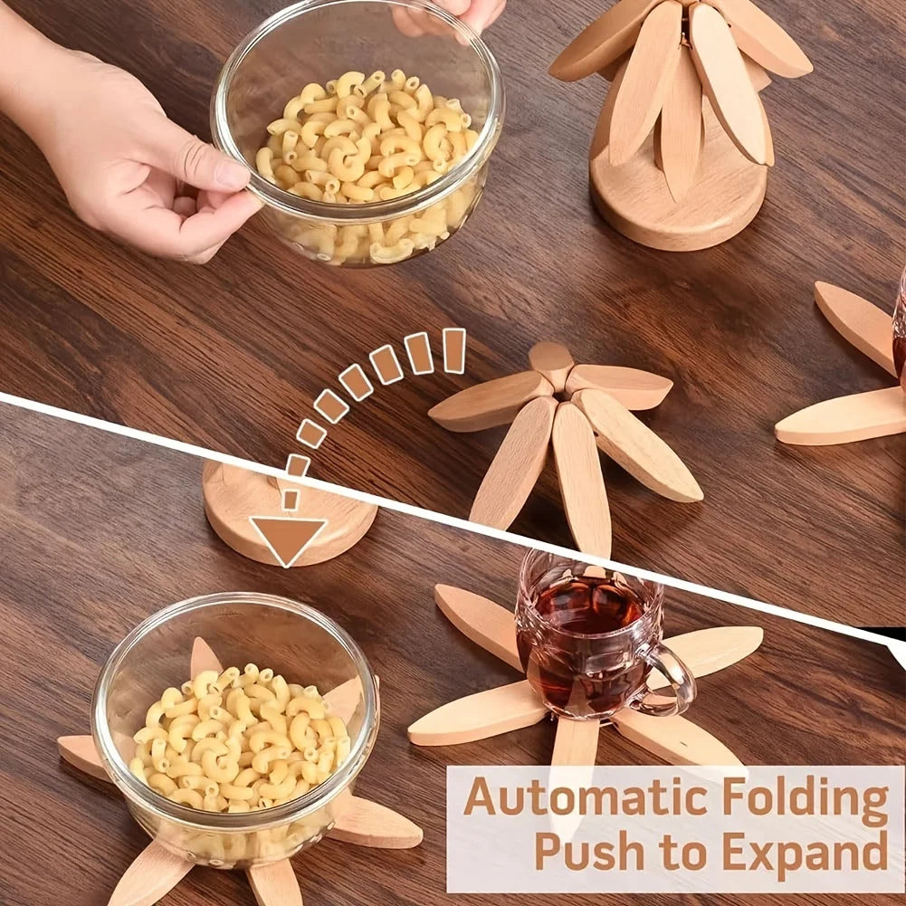 4PCS Wooden Trivets for Hot Dishes Folding 