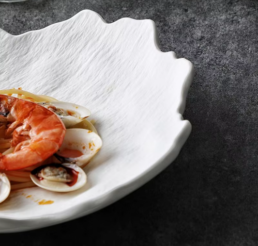 White Irregular Ceramic Dinner Plate – Textured Salad & Dessert Plate-NIMSY