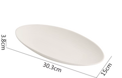 Matte Striped Ceramic Oval Fish Plate – White Serving Plate-NIMSY