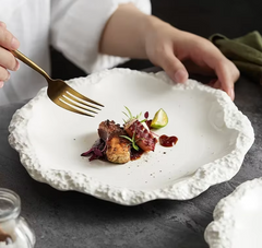 Simple Solid Color Tableware Ceramic Pasta Steak Plate Dinner Plate Creative Kitchen Irregular Shape Serving Tray Cooking Dishes