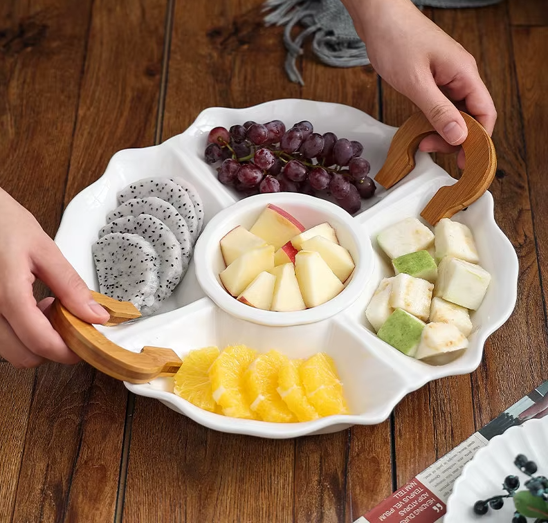 Premium Ceramic Serving Snack Platter Multi Grid Fruit 