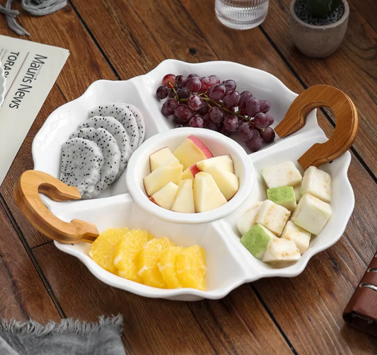 Premium Ceramic Serving Snack Platter Multi Grid Fruit 