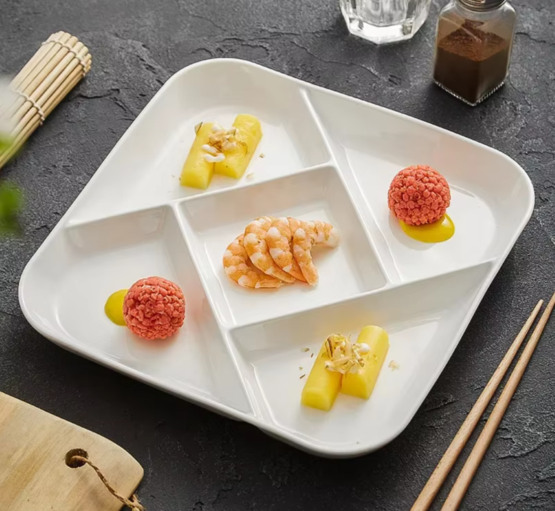 Square Ceramic Multi Grid Plate  Fruit Plate Appetizer Plate Dessert Sushi Dish Artistic Conception Tableware