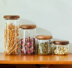 Acacia Wood Lid Glass Storage Jar