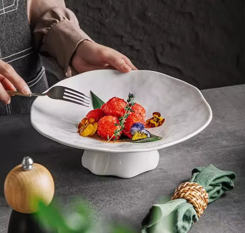 Ceramic Plate High Footed Dessert 