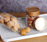 Transparent Glass Bamboo Lid Storage Jar 