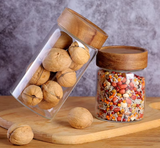 Transparent Glass Bamboo Lid Storage Jar 