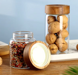 Transparent Glass Bamboo Lid Storage Jar 