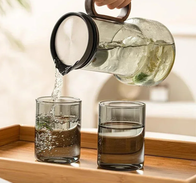 Walnut Wood Handle Glass Cold Water Kettle