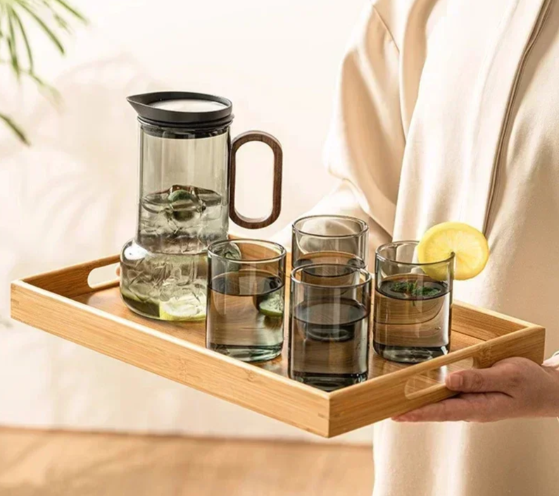 Walnut Wood Handle Glass Cold Water Kettle