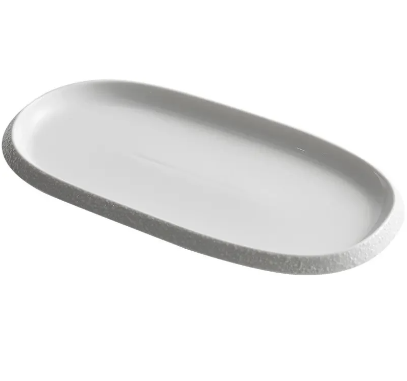 Stone Patterned Edge Oval Plate Ceramic