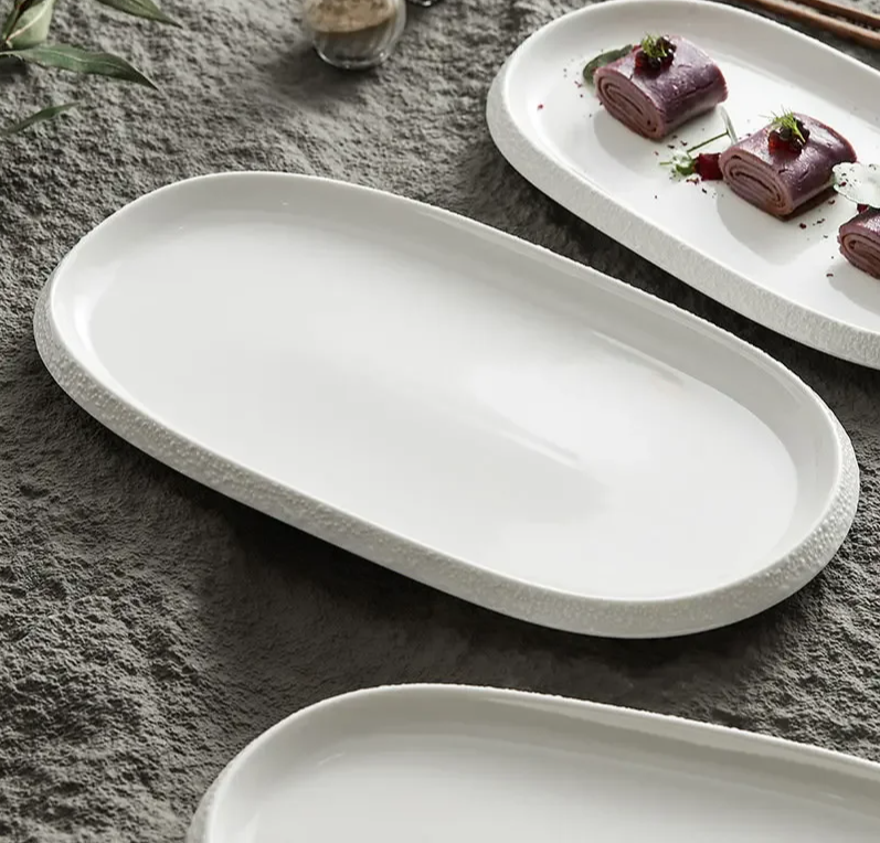 Stone Patterned Edge Oval Plate Ceramic 