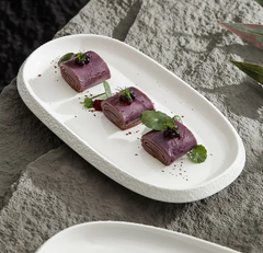 Stone Patterned Edge Oval Plate Ceramic 