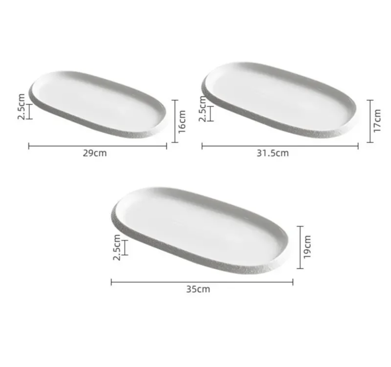 Stone Patterned Edge Oval Plate Ceramic 