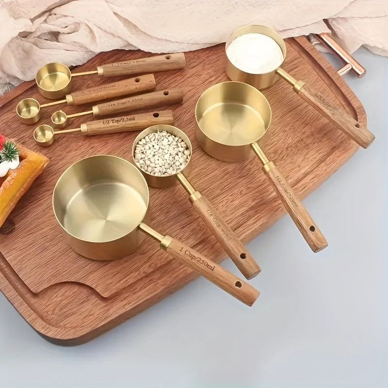 4Pcs Golden Measuring Cups and Spoons Set Stainless 
