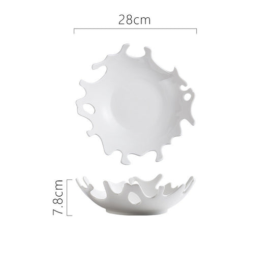 Pure White Porcelain Sculptural Serving Bowl – Irregular Wave Shape-NIMSY