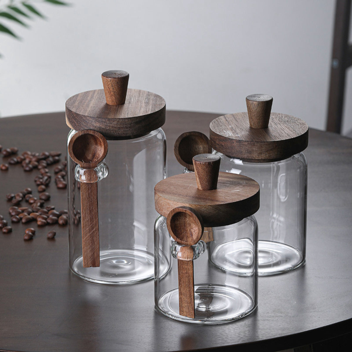 3 Pcs Glass Coffee Jars with Spoons – High Borosilicate Glass – Transparent-NIMSY