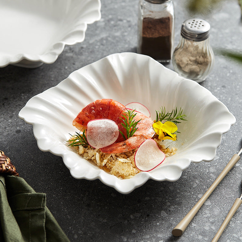 White Porcelain Square Leaf Bowl – Underglaze Serving Bowl-NIMSY