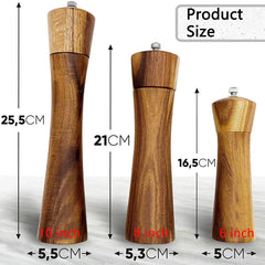 Acacia Wood Salt and Pepper Grinder – Adjustable Ceramic Spice Mill – Brown-NIMSY