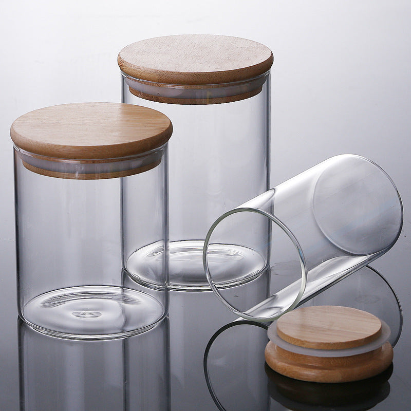 Borosilicate Glass Storage Jar with Bamboo Lid – Clear Kitchen Jar-NIMSY