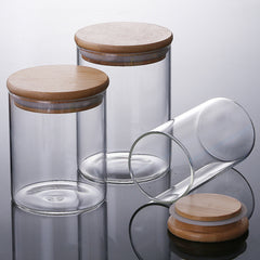 Borosilicate Glass Storage Jar with Bamboo Lid – Clear Kitchen Jar-NIMSY