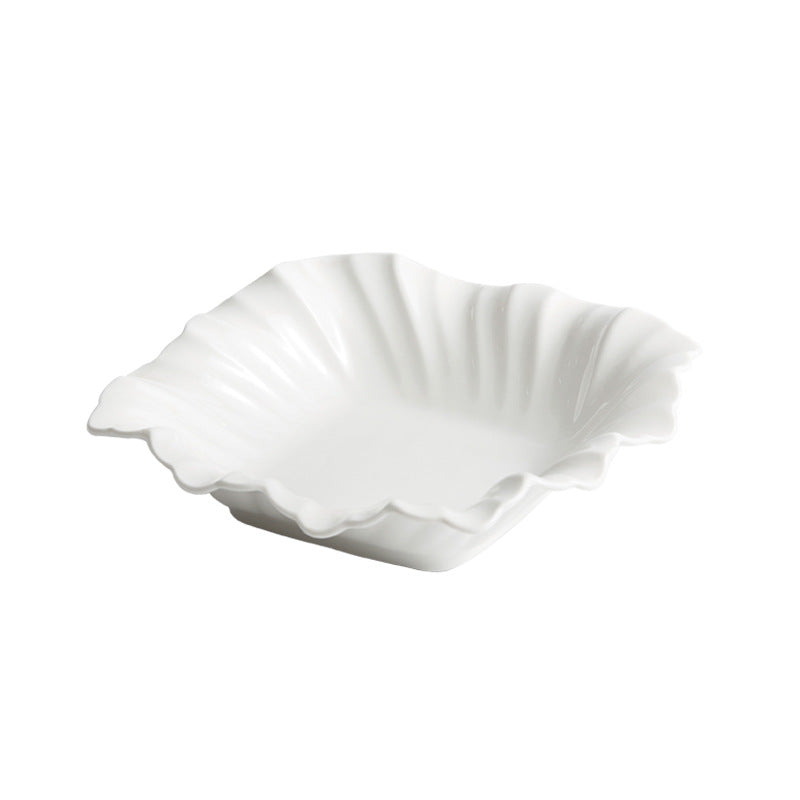 White Porcelain Square Leaf Bowl – Underglaze Serving Bowl-NIMSY