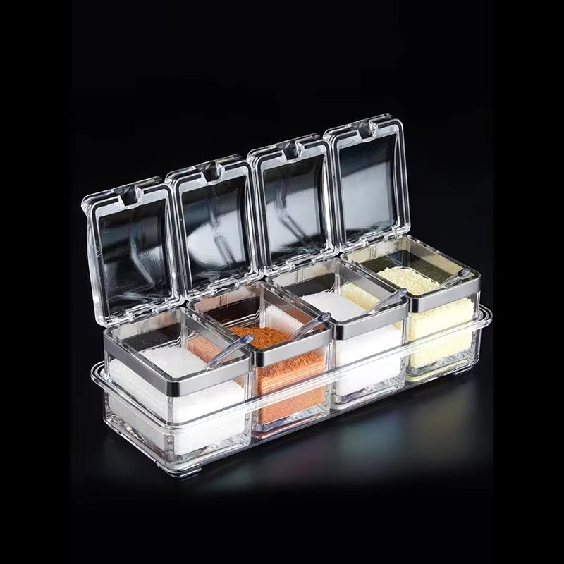 Clear Seasoning Box Set of 4 Crystal Seasoning Storage 