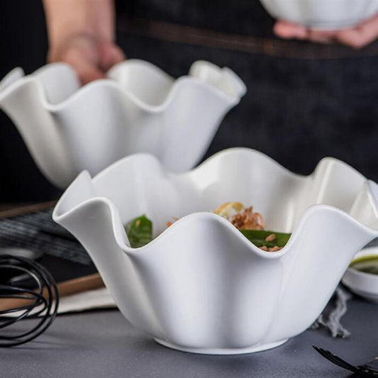 Pure White Porcelain Crimp Bowl – Irregular Serving Bowl-NIMSY