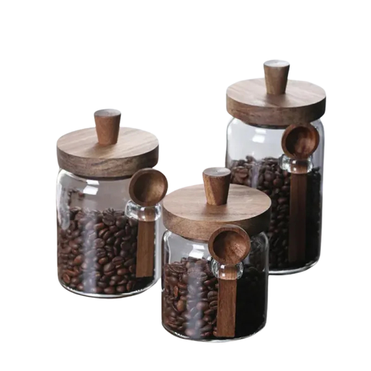 3 Pcs Glass Coffee Jars With Spoons