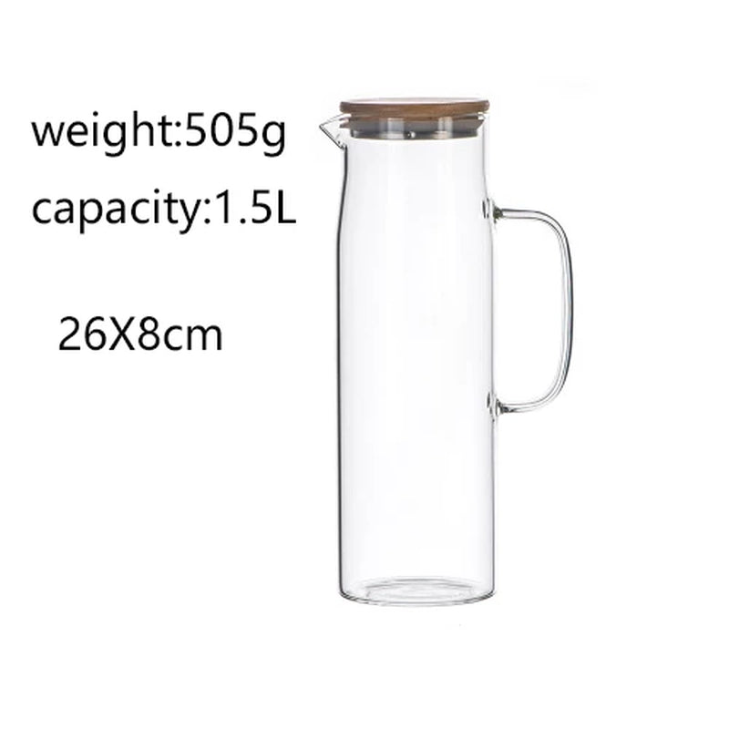 1500ML Thickened Glass Kettle Bamboo Lid with Filter Cover