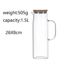 1500ML Thickened Glass Kettle Bamboo Lid with Filter Cover