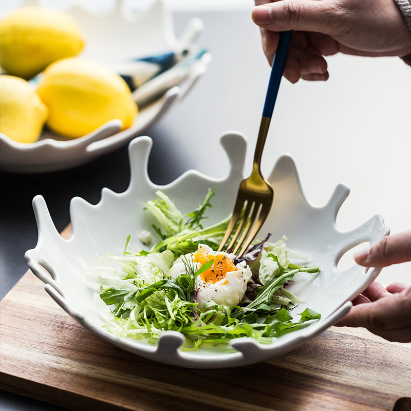 Pure White Porcelain Sculptural Serving Bowl – Irregular Wave Shape-NIMSY