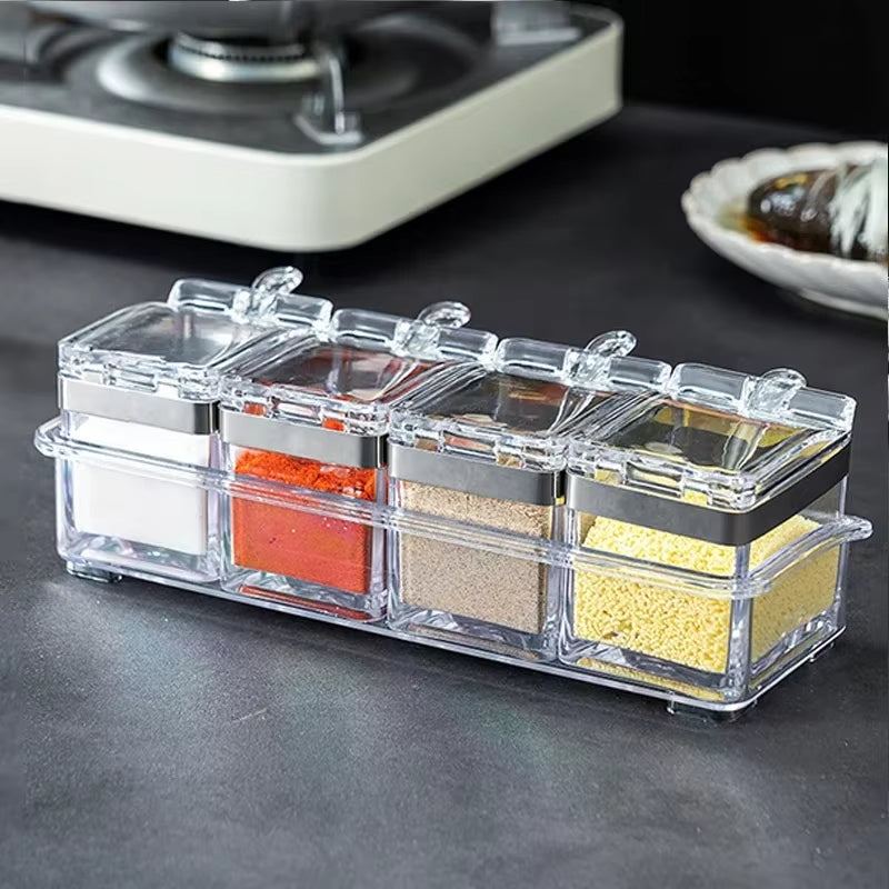 Clear Seasoning Box Set of 4 Crystal Seasoning Storage 