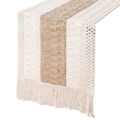 Boho Macrame Table Runner with Tassels – Cotton Linen Bicolor Design – 30x180cm-NIMSY