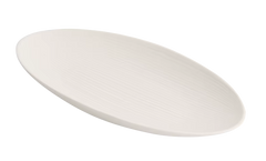 Matte Striped Ceramic Oval Fish Plate – White Serving Plate-NIMSY