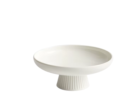 White Ceramic Pedestal Serving Dish – Round Fruit & Snack Plate-NIMSY