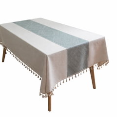 Green Cotton Linen Tablecloth with Tassels – Rectangular Table Cover-NIMSY