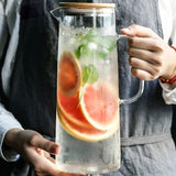 1500ML Thickened Glass Kettle Bamboo Lid with Filter Cover