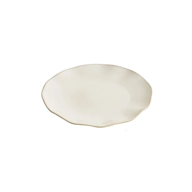 Beige Irregular Ceramic Steak Plate – Textured Dinner Plate-NIMSY