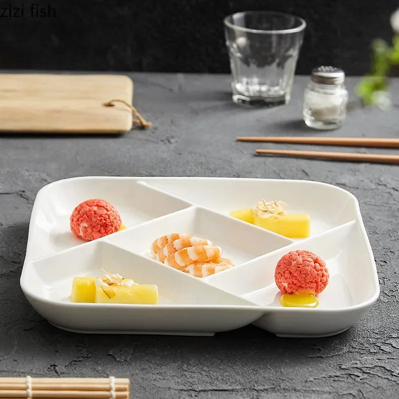 Square Ceramic Multi Grid Plate  Fruit Plate Appetizer Plate Dessert Sushi Dish Artistic Conception Tableware