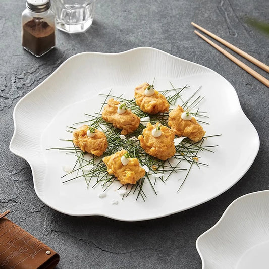 White Irregular Ceramic Salad Plate – Textured Dinner Plate-NIMSY