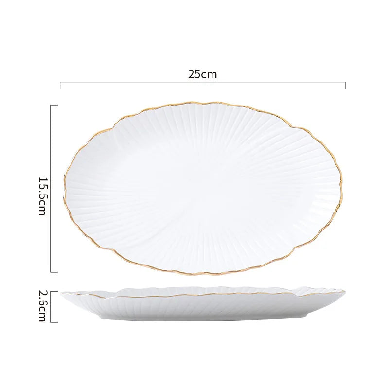 Flower Shape Ceramic Plate Oval Fish Plate 