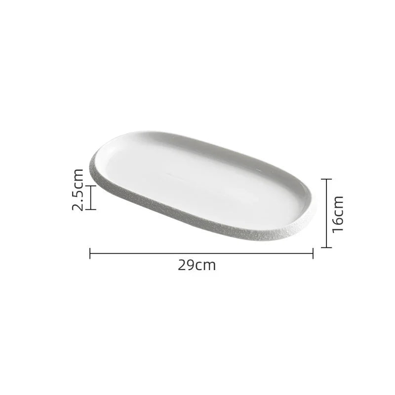 Stone Patterned Edge Oval Plate Ceramic 