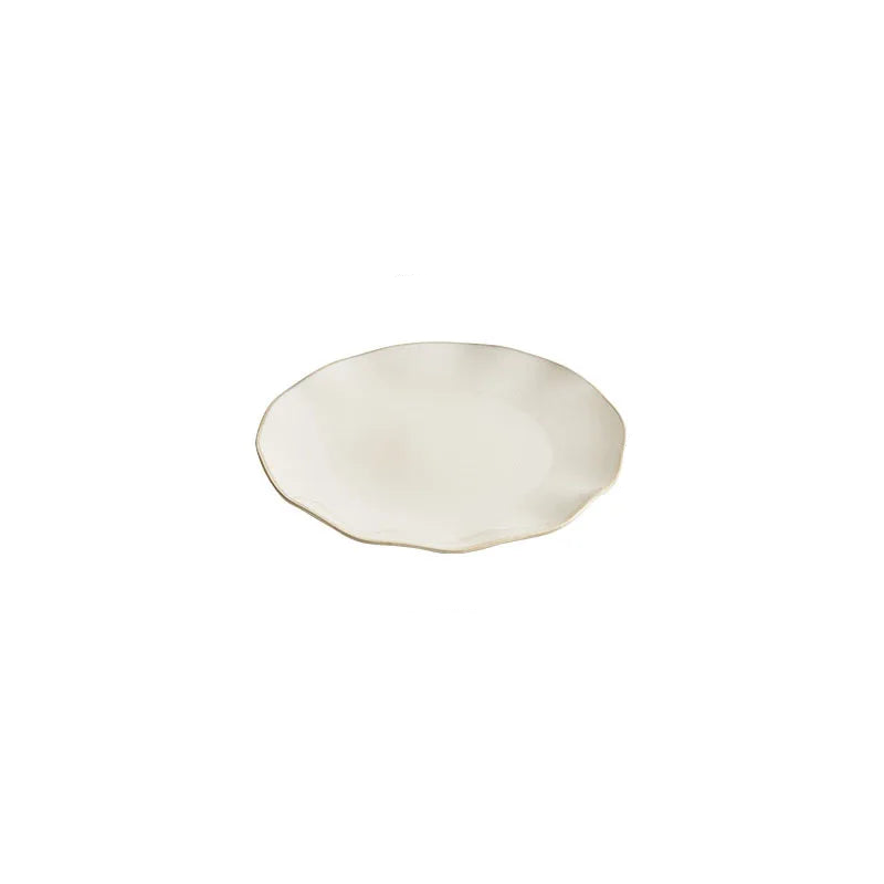 Beige Irregular Ceramic Steak Plate – Textured Dinner Plate-NIMSY